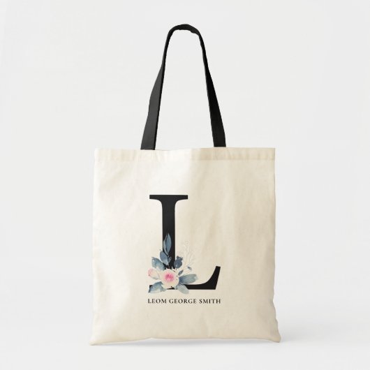 SOFT BLUSH BLUE FLORAL ALPHABETS NAME BRIEF L TOTE BAG (Voorkant)