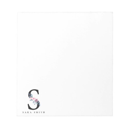 SOFT BLUSH BLUE FLORAL ALPHABETS NAME BRIEF NOTITIEBLOK (Voorkant)