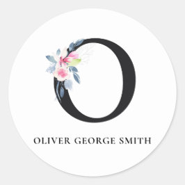 SOFT BLUSH BLUE FLORAL ALPHABETS NAME BRIEF O RONDE STICKER