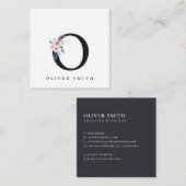 SOFT BLUSH BLUE FLORAL ALPHABETS NAME BRIEF O VIERKANTE VISITEKAARTJE (Voorkant / Achterkant)