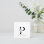 SOFT BLUSH BLUE FLORAL ALPHABETS NAME BRIEF P VIERKANTE VISITEKAARTJE (Staand voorkant)