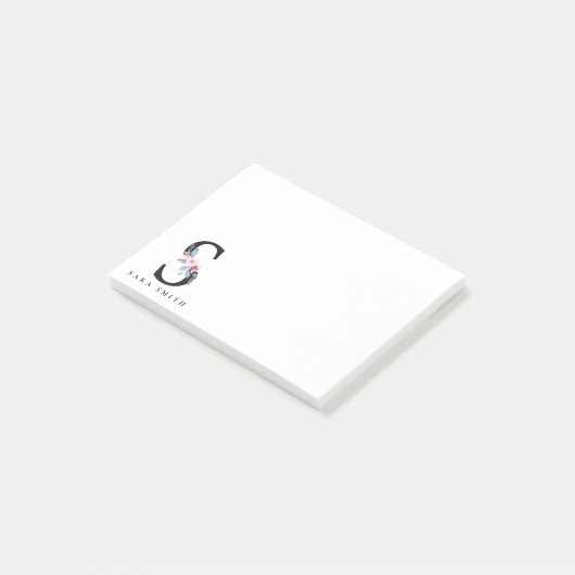 SOFT BLUSH BLUE FLORAL ALPHABETS NAME BRIEF POST-IT® NOTES (Schuin)