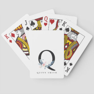 SOFT BLUSH BLUE FLORAL ALPHABETS NAME BRIEF Q POKERKAARTEN