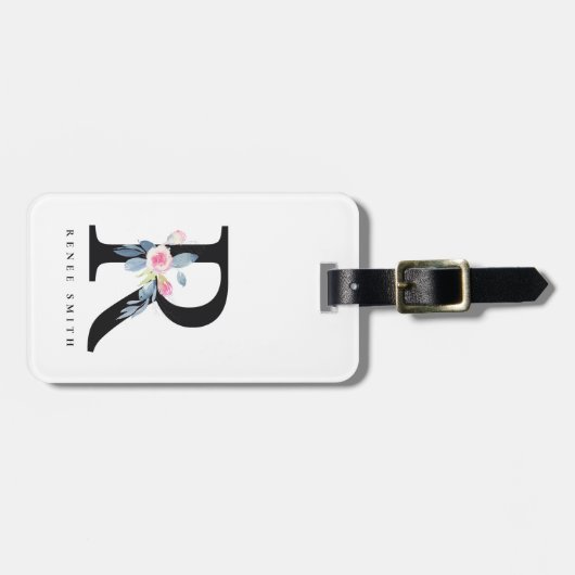 SOFT BLUSH BLUE FLORAL ALPHABETS NAME BRIEF R BAGAGELABEL (Voorkant horizontaal)