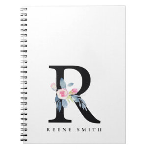 SOFT BLUSH BLUE FLORAL ALPHABETS NAME BRIEF R NOTITIEBOEK