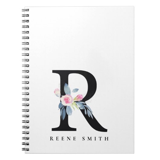 SOFT BLUSH BLUE FLORAL ALPHABETS NAME BRIEF R NOTITIEBOEK (Voorkant)