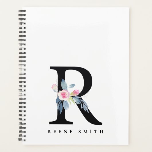 SOFT BLUSH BLUE FLORAL ALPHABETS NAME BRIEF R PLANNER (Voorkant)