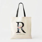 SOFT BLUSH BLUE FLORAL ALPHABETS NAME BRIEF R TOTE BAG (Voorkant)
