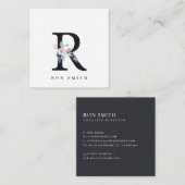 SOFT BLUSH BLUE FLORAL ALPHABETS NAME BRIEF R VIERKANTE VISITEKAARTJE (Voorkant / Achterkant)