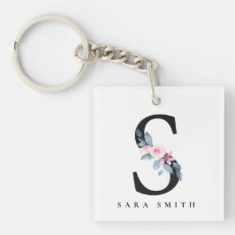 SOFT BLUSH BLUE FLORAL ALPHABETS NAME BRIEF SLEUTELHANGER