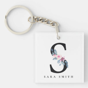 SOFT BLUSH BLUE FLORAL ALPHABETS NAME BRIEF SLEUTELHANGER