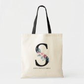 SOFT BLUSH BLUE FLORAL ALPHABETS NAME BRIEF TOTE BAG (Voorkant)