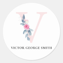 SOFT BLUSH BLUE FLORAL ALPHABETS NAME BRIEF V RONDE STICKER