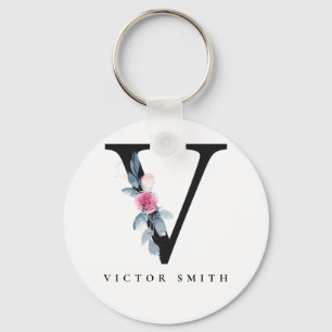 SOFT BLUSH BLUE FLORAL ALPHABETS NAME BRIEF V SLEUTELHANGER