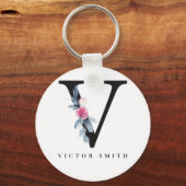 SOFT BLUSH BLUE FLORAL ALPHABETS NAME BRIEF V SLEUTELHANGER (Voorkant)