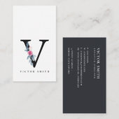 SOFT BLUSH BLUE FLORAL ALPHABETS NAME BRIEF V VISITEKAARTJE (Voorkant / Achterkant)