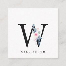 SOFT BLUSH BLUE FLORAL ALPHABETS NAME BRIEF W VIERKANTE VISITEKAARTJE