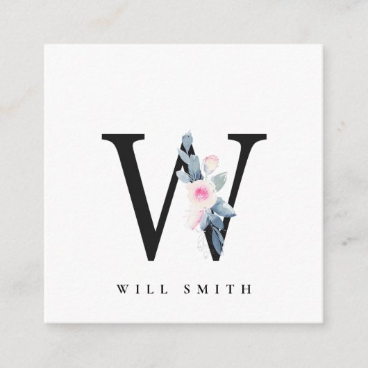 SOFT BLUSH BLUE FLORAL ALPHABETS NAME BRIEF W VIERKANTE VISITEKAARTJE (Voorkant)