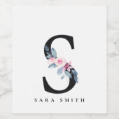 SOFT BLUSH BLUE FLORAL ALPHABETS NAME BRIEF WIJN ETIKET (Enkel label)