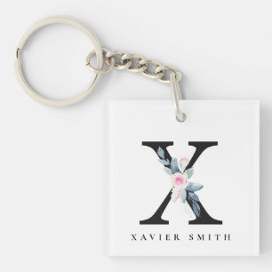 SOFT BLUSH BLUE FLORAL ALPHABETS NAME BRIEF X SLEUTELHANGER