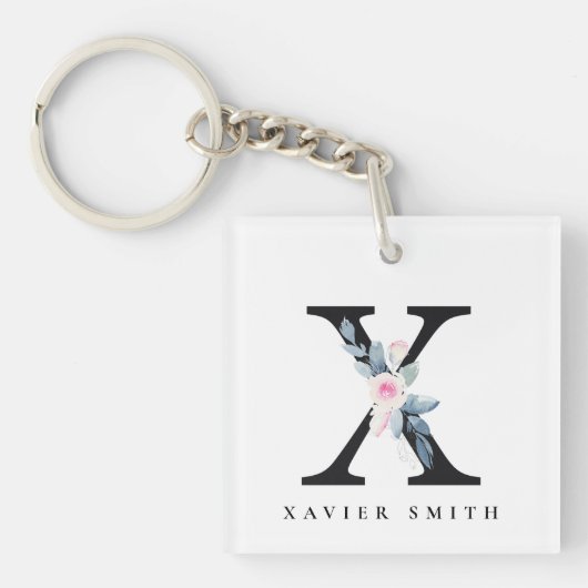 SOFT BLUSH BLUE FLORAL ALPHABETS NAME BRIEF X SLEUTELHANGER (voorkant)