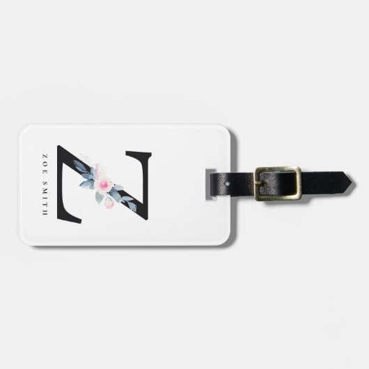 SOFT BLUSH BLUE FLORAL ALPHABETS NAME BRIEF Z BAGAGELABEL (Voorkant horizontaal)