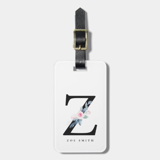 SOFT BLUSH BLUE FLORAL ALPHABETS NAME BRIEF Z BAGAGELABEL (Voorkant verticaal)