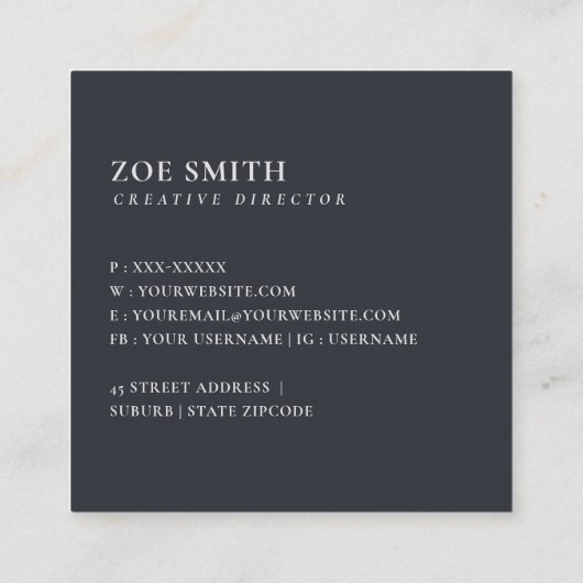 SOFT BLUSH BLUE FLORAL ALPHABETS NAME BRIEF Z VIERKANTE VISITEKAARTJE (Achterkant)