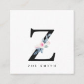 SOFT BLUSH BLUE FLORAL ALPHABETS NAME BRIEF Z VIERKANTE VISITEKAARTJE (Voorkant)