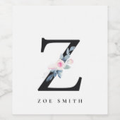 SOFT BLUSH BLUE FLORAL ALPHABETS NAME BRIEF Z WIJN ETIKET (Enkel label)