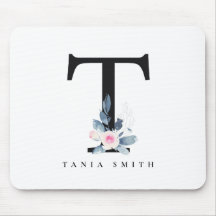 SOFT BLUSH BLUE FLORAL ALPHABETS NAME LETTER T