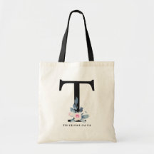 SOFT BLUSH BLUE FLORAL ALPHABETS NAME LETTER T