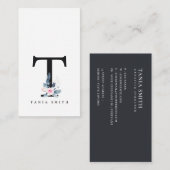 SOFT BLUSH BLUE FLORAL ALPHABETS NAME LETTER T VISITEKAARTJE (Voorkant / Achterkant)