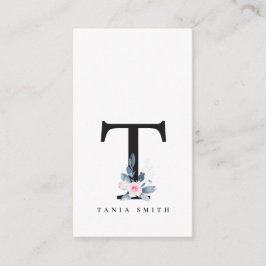 SOFT BLUSH BLUE FLORAL ALPHABETS NAME LETTER T VISITEKAARTJE