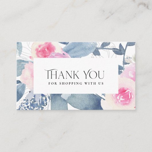 SOFT BLUSH BLUE FLORAL BUSINESS DANK JE LOGO VISITEKAARTJE (Voorkant)