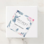 SOFT BLUSH BLUE FLORAL LIJST FIRST HOLY COMMUNION BEDANKJES LABELS (In situ)
