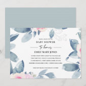 SOFT BLUSH BLUE FLORAL WATERVERF BABY SHOWER KAART (Voorkant / Achterkant)