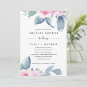 SOFT BLUSH BLUE FLORAL WATERVERF COUPLY SHOWER KAART (Staand voorkant)