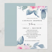 SOFT BLUSH BLUE FLORAL WATERVERF COUPLY SHOWER KAART (Voorkant / Achterkant)