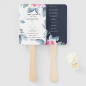 SOFT BLUSH BLUE FLORAL WATERVERF WEDDING PROGRAMMA HANDWAAIER (Voorkant en achterkant)