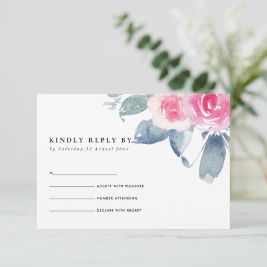 SOFT BLUSH BLUE FLORAL WATERVERF WREATH RSVP (Staand voorkant)