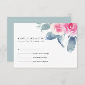 SOFT BLUSH BLUE FLORAL WATERVERF WREATH RSVP (Voorkant / Achterkant)