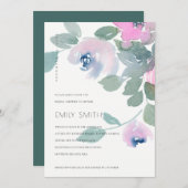 SOFT BLUSH BLUE GREEN FLORAL VRIJGEZELLENFEEST INV BEDANKKAART (Voorkant / Achterkant)