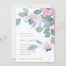 SOFT BLUSH BLUE GREEN FLORAL VRIJGEZELLENFEEST INV BEDANKKAART