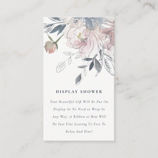 Soft Blush Blue Waterverf Floral Display Shower Informatiekaartje (Voorkant)
