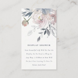 Soft Blush Blue Waterverf Floral Display Shower Informatiekaartje