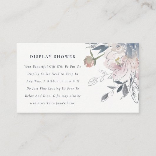 Soft Blush Blue Waterverf Floral Display Shower Informatiekaartje (Voorkant)