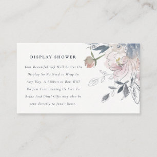 Soft Blush Blue Waterverf Floral Display Shower Informatiekaartje