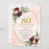 Soft Blush Boho Floral 80th Birthday Party Invitе Kaart (Voorkant)
