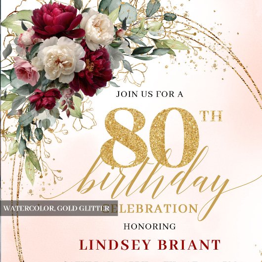 Soft Blush Boho Floral 80th Birthday Party Invite Kaart